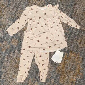 Charming Beige Floral Kids Pajama Set